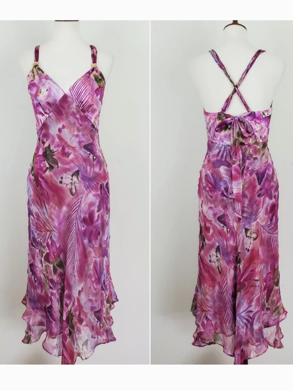 Vintage Y2K Donna Ricco 100% Silk Sleeveless Babydoll Asymmetric Midi Dress 4